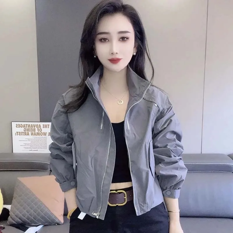 Spring Autumn 2026 Women's Coats Cropped Stand Collar Jacket - Relaxed Fit Casual Short Outerwear Lightweight Layering Basic Top
Spring Autumn 2026 Women's Coats Cropped Stand Collar Jacket - Relaxed Fit Casual Short Outerwear Lightweight Layering Basic Top