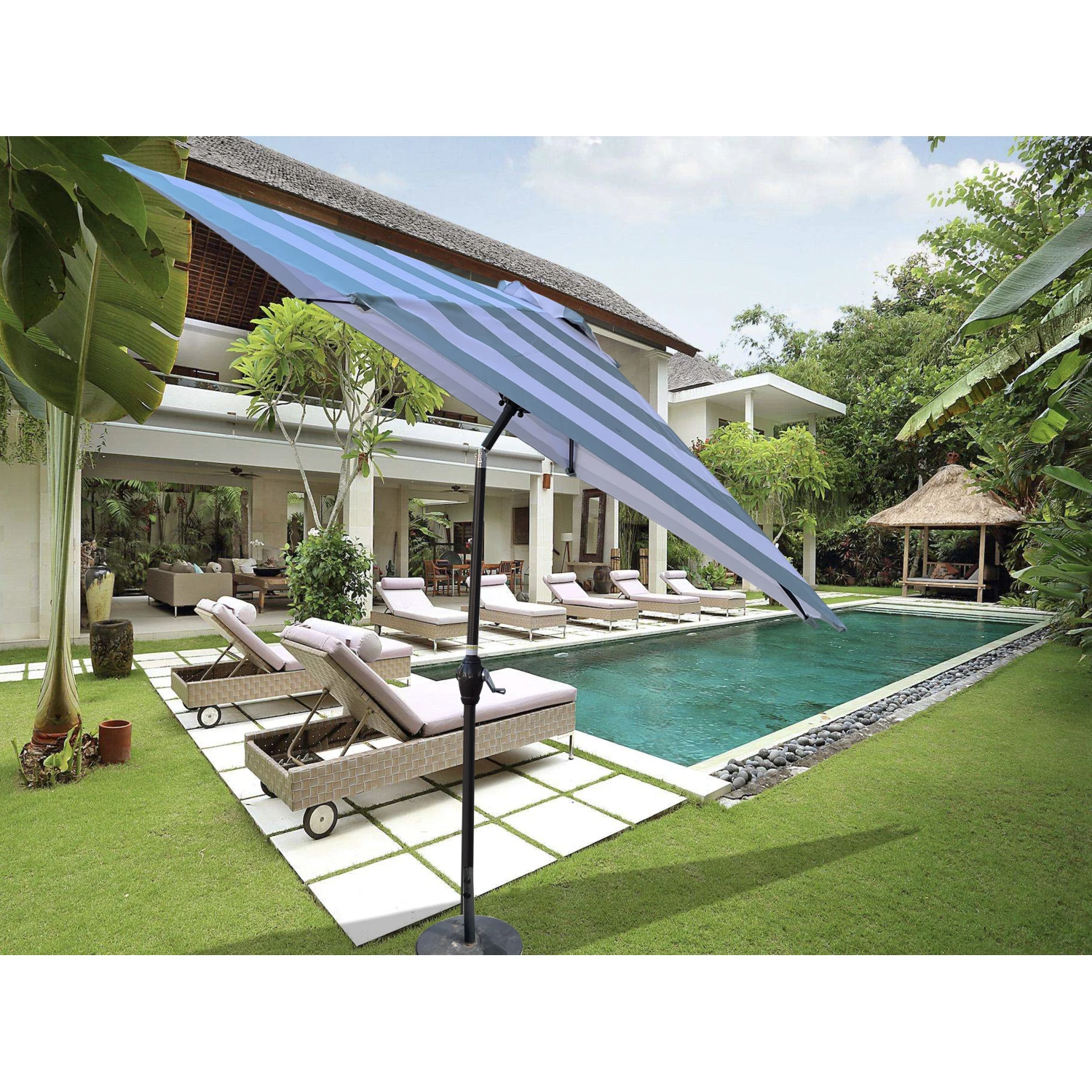 9FT Umbrella Ice Blue Stripe - Patio Outdoor Sun Shade Canopy Beach Market Pool Deck Garden Table Large 9 Foot Parasol Wind Resi 
9FT Umbrella Ice Blue Stripe - Patio Outdoor Sun Shade Canopy Beach Market Pool Deck Garden Table Large 9 Foot Parasol Wind Resi