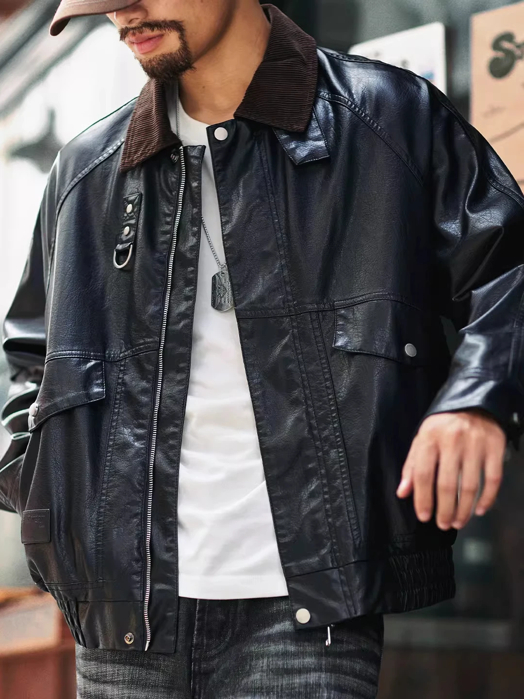 Loose Fit Men's PU Leather Jaet Large Size Color Blo Collar Motorbike Windproof Outerwear Spring Autumn Faionable Workwear
Loose Fit Men's PU Leather Jaet Large Size Color Blo Collar Motorbike Windproof Outerwear Spring Autumn Faionable Workwear