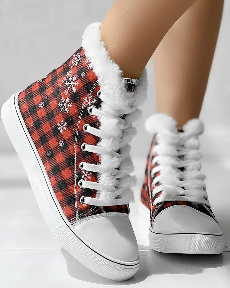 Shoes Woman 2025 Trend Grid Printed High Top Board Shoes for Women Velvet Warm Canvas Shoes
Shoes Woman 2025 Trend Grid Printed High Top Board Shoes for Women Velvet Warm Canvas Shoes