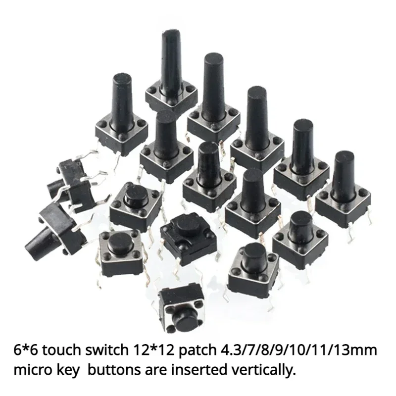 20pcs 6*6 touch switch 12*12 Patch 4.3/7/8/9/10/11/13mm micro button The button is inserted vertically
20pcs 6*6 touch switch 12*12 Patch 4.3/7/8/9/10/11/13mm micro button The button is inserted vertically