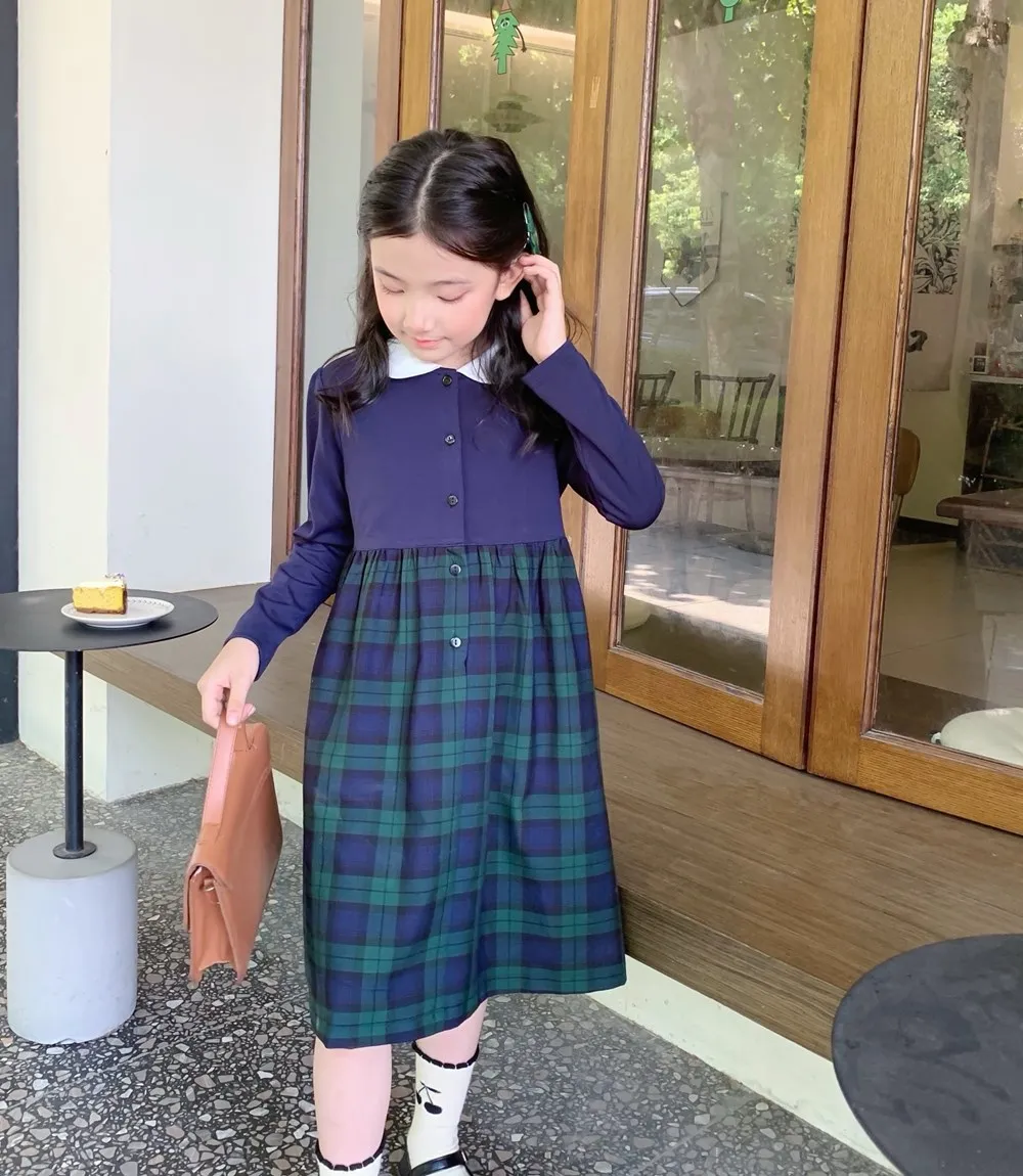 fall clothes kids girl dress Student style girls' long sleeved dress Sweet collar checkered pattern patchwork dress
fall clothes kids girl dress Student style girls' long sleeved dress Sweet collar checkered pattern patchwork dress