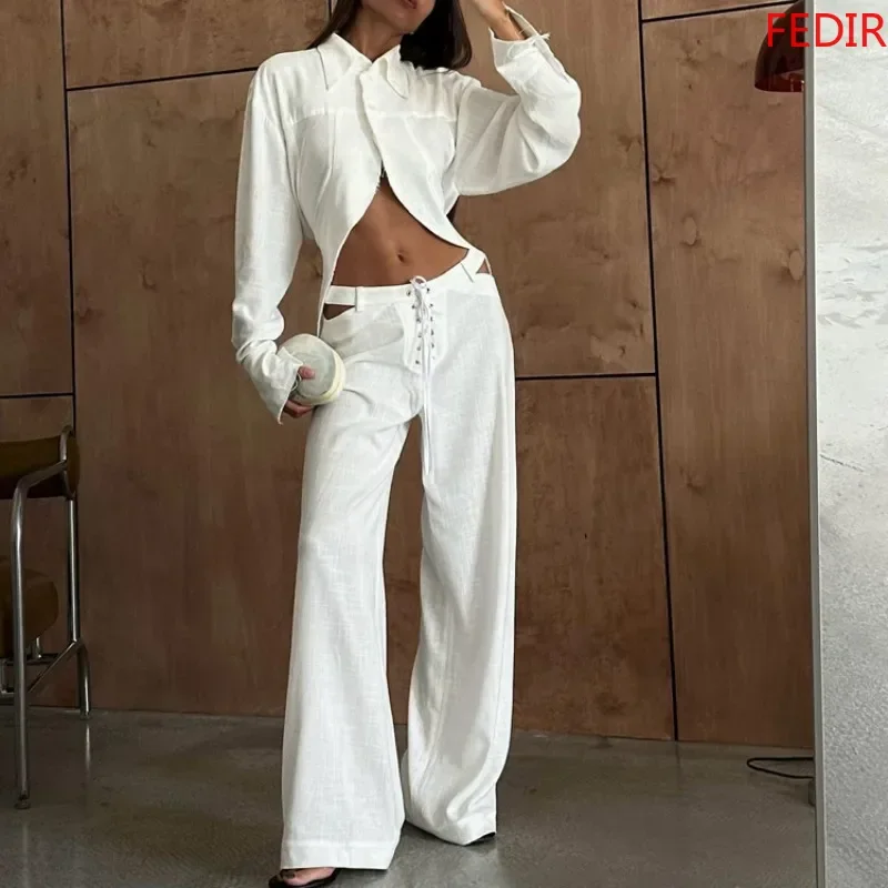 Fashion Loose White Cotton Women's Two Pieces Set Long Sleeve Shirt Mid Waist Wide Leg Pants Streetwear Elegant Suits for Women
Fashion Loose White Cotton Women's Two Pieces Set Long Sleeve Shirt Mid Waist Wide Leg Pants Streetwear Elegant Suits for Women