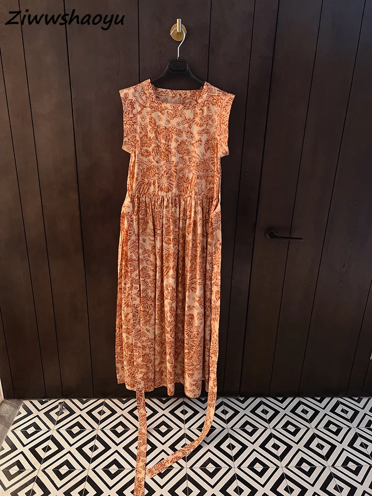 High Quality Summer Women Fashion Runway Designer Vintage Style Printed Sleeveless Bow Belt Loose Silk Side Split Dresses
High Quality Summer Women Fashion Runway Designer Vintage Style Printed Sleeveless Bow Belt Loose Silk Side Split Dresses