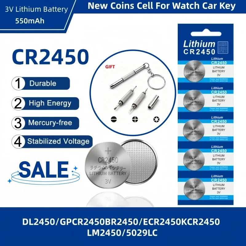 CR2450 Button Battery DL2450/BR2450/LM2450/ECR2450 - 3V Lithium Manganese Battery for Watches, Car Remote Controls, Toys
CR2450 Button Battery DL2450/BR2450/LM2450/ECR2450 - 3V Lithium Manganese Battery for Watches, Car Remote Controls, Toys