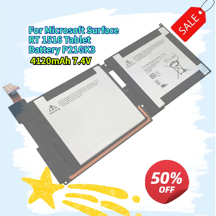 Compatible with Microsoft Surface RT 1516 Tablet Battery P21GK3 4120mAh 7.4V
Compatible with Microsoft Surface RT 1516 Tablet Battery P21GK3 4120mAh 7.4V