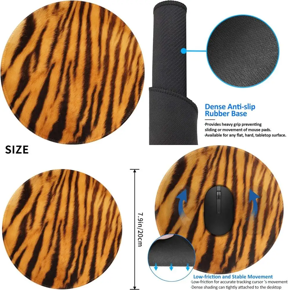 Tiger Striped Gaming Mouse Pad - 8 Inch Round with Stitched Edge and Anti-Slip Rubber Base
Tiger Striped Gaming Mouse Pad - 8 Inch Round with Stitched Edge and Anti-Slip Rubber Base