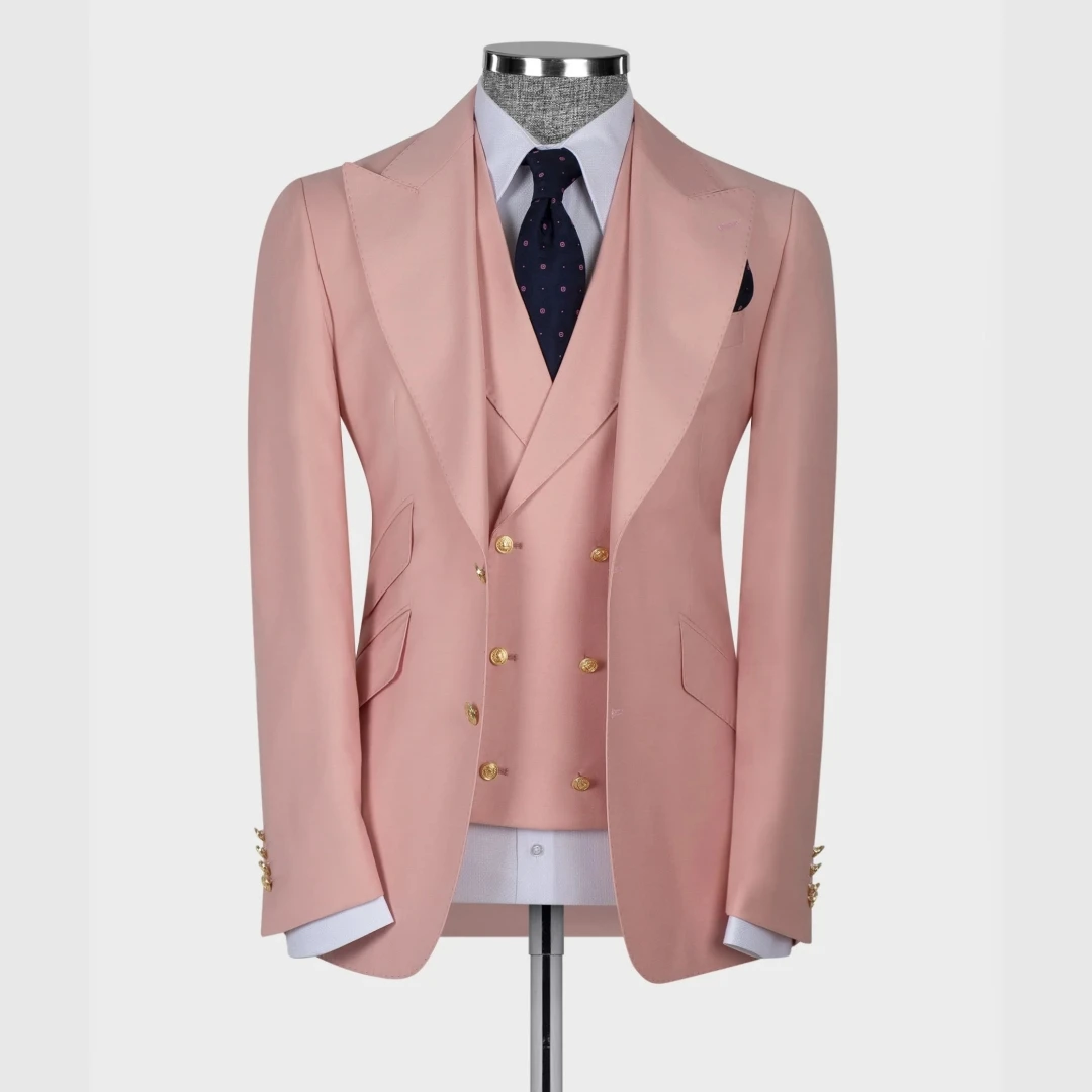 Powder Pink Golden Button Full Men's Suits for Groom Prom Party 3pcs Blazer Vest Pants Formal Business Classic Man Suit
Powder Pink Golden Button Full Men's Suits for Groom Prom Party 3pcs Blazer Vest Pants Formal Business Classic Man Suit