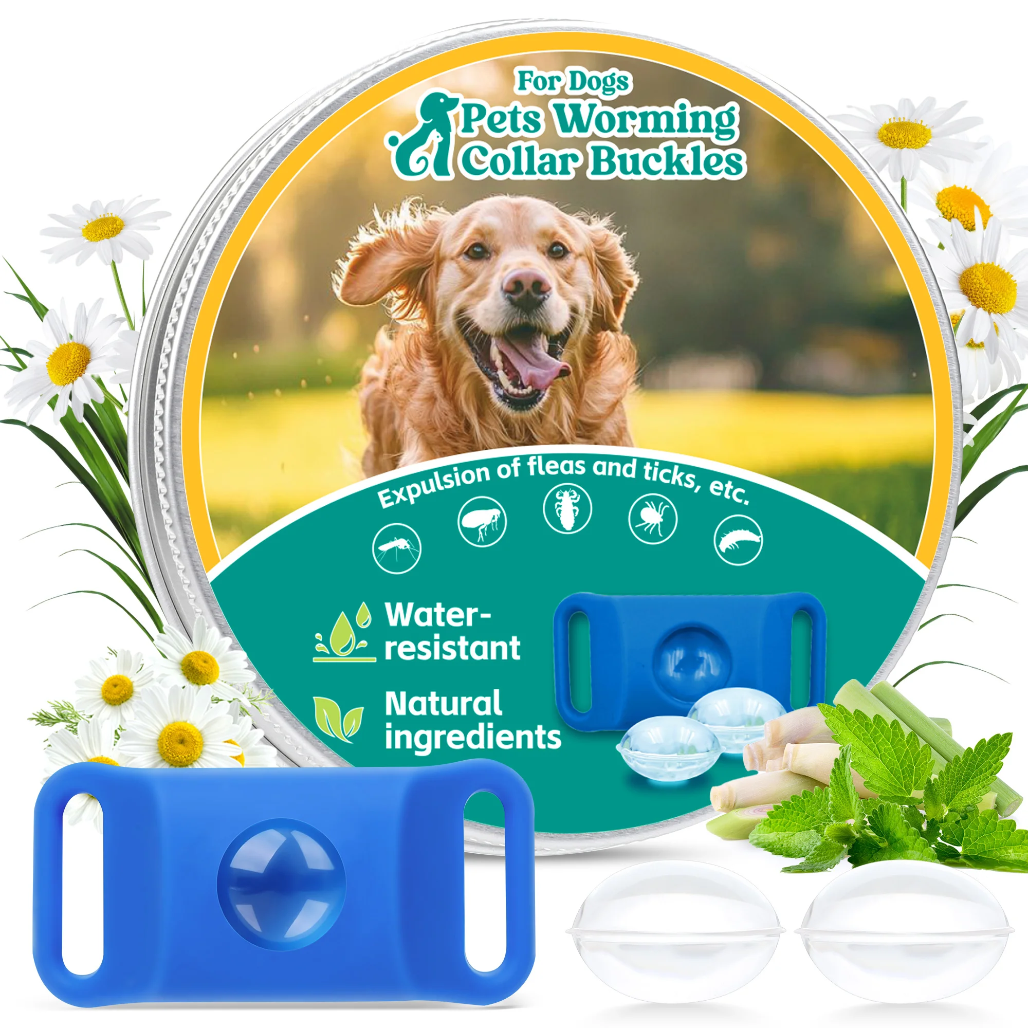 Natural Flea and Tick Repellent Dog Collar -a dog tag, and 3 additional accessory packs. Blue/Green color option. Suitable for all dog breeds. Safe and non-toxic.
Natural Flea and Tick Repellent Dog Collar -a dog tag, and 3 additional accessory packs. Blue/Green color option. Suitable for all dog breeds. Safe and non-toxic.