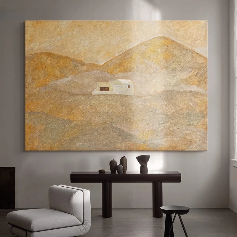 Wabi-sabi living room, purely hand-painted, oil painting, high-end, decorative, modern entrance
Wabi-sabi living room, purely hand-painted, oil painting, high-end, decorative, modern entrance