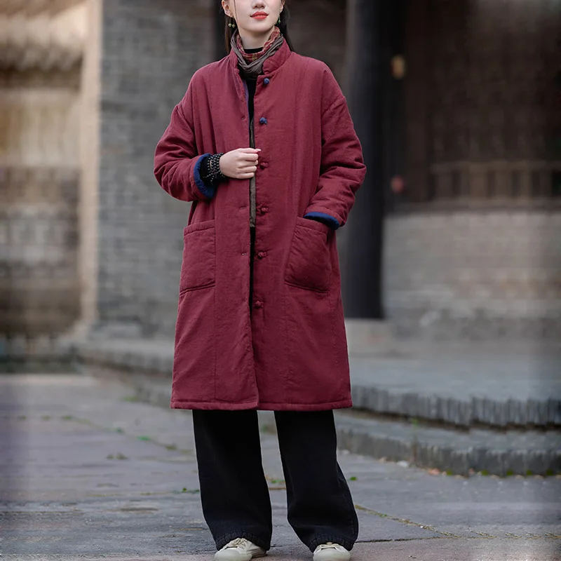 High qualit Ramie Loose Cotton-Padded Jacket Womens Casual Cardigan Frog clasp Retro Chinese Quilted Medium Long Coat Winter
High qualit Ramie Loose Cotton-Padded Jacket Womens Casual Cardigan Frog clasp Retro Chinese Quilted Medium Long Coat Winter