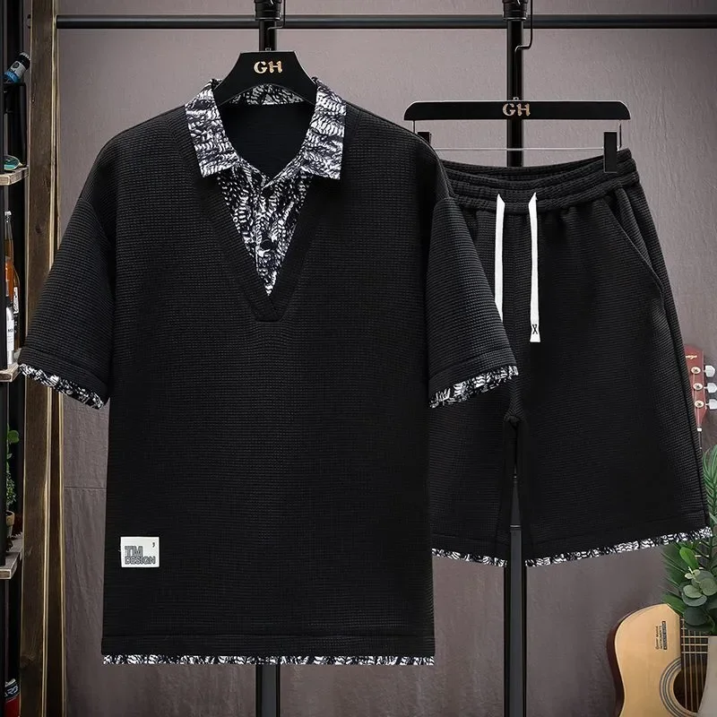 Men's Waffle Knit 2-Piece Set Fake Two-Piece Polo Shirt Shorts Casual Outfit
Men's Waffle Knit 2-Piece Set Fake Two-Piece Polo Shirt Shorts Casual Outfit