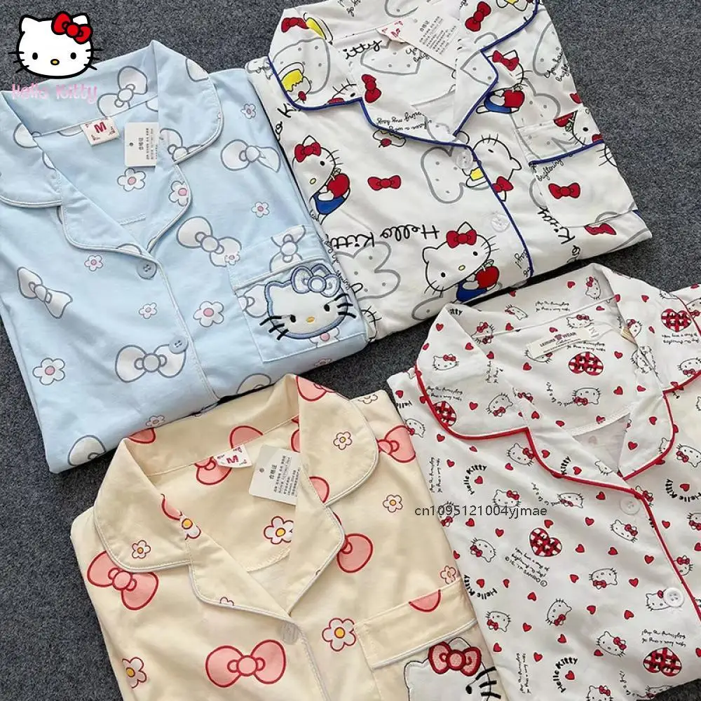 Hello Kitty Sanrio Свободный домашний костюм, пижама для выхода в японском стиле Sweet Kt Cat, брюки с длинными рукавами, состоящие из двух предметов, весна-осень, хлопок 
Hello Kitty Sanrio Свободный домашний костюм, пижама для выхода в японском стиле Sweet Kt Cat, брюки с длинными рукавами, состоящие из двух предметов, весна-осень, хлопок