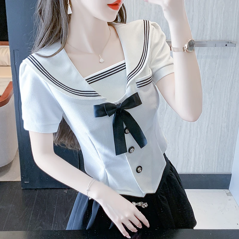 Hot Selling Casual Women Tops Ladies Korean Fashion Short Sleeve Blouse Student Girls Bow Button Up Shirt Female Clohtes B6770
Hot Selling Casual Women Tops Ladies Korean Fashion Short Sleeve Blouse Student Girls Bow Button Up Shirt Female Clohtes B6770