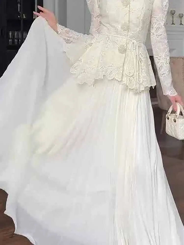 Модные женские вечерние платья с длинным рукавом, сексуальное белое кружевное тонкое вечернее платье с вышивкой, элегантное банкетное платье с высокой талией и оборками
Модные женские вечерние платья с длинным рукавом, сексуальное белое кружевное тонкое вечернее платье с вышивкой, элегантное банкетное платье с высокой талией и оборками