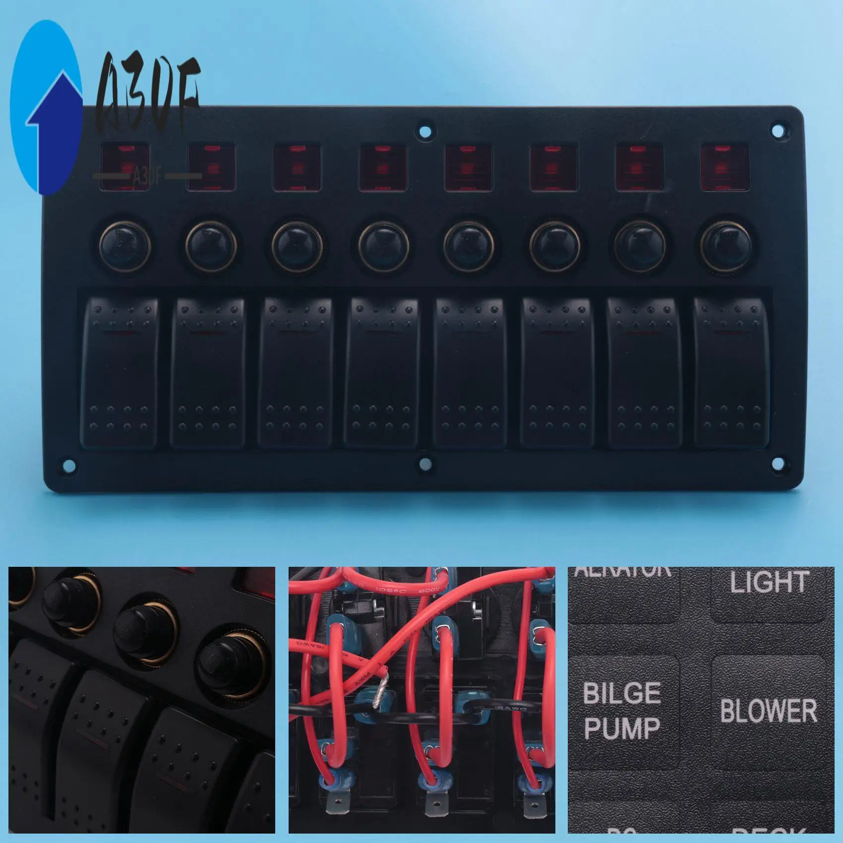 A30F-Boat Car Marine Rocker Switch Panel 8 Gang 3PIN & Circuit Breaker Overload Protection Waterproof LED Switch Panel DC12/24V
A30F-Boat Car Marine Rocker Switch Panel 8 Gang 3PIN & Circuit Breaker Overload Protection Waterproof LED Switch Panel DC12/24V