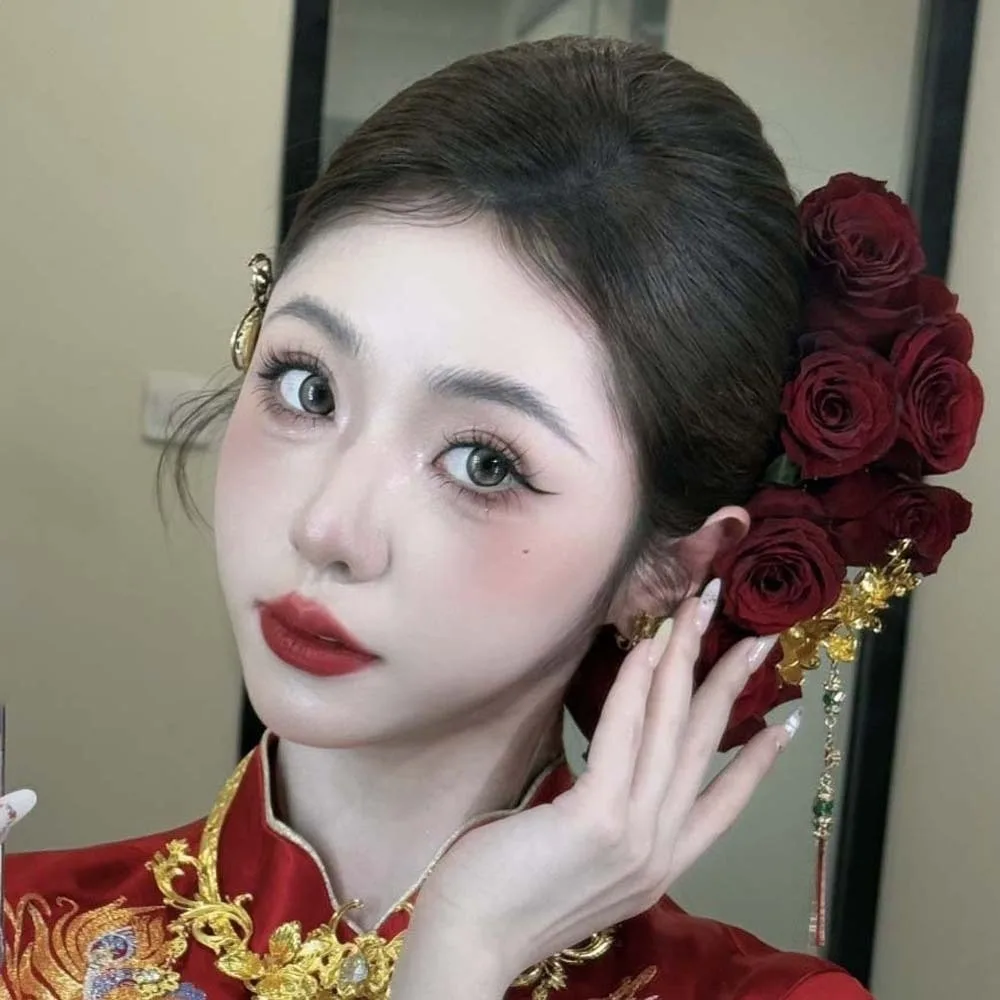 Beautiful Sweet Rose Hair Forks Cloth Chinese Style Golden Phoenix Hairpin Headdress Dark Red Bride Flower Side Clips Wedding
Beautiful Sweet Rose Hair Forks Cloth Chinese Style Golden Phoenix Hairpin Headdress Dark Red Bride Flower Side Clips Wedding