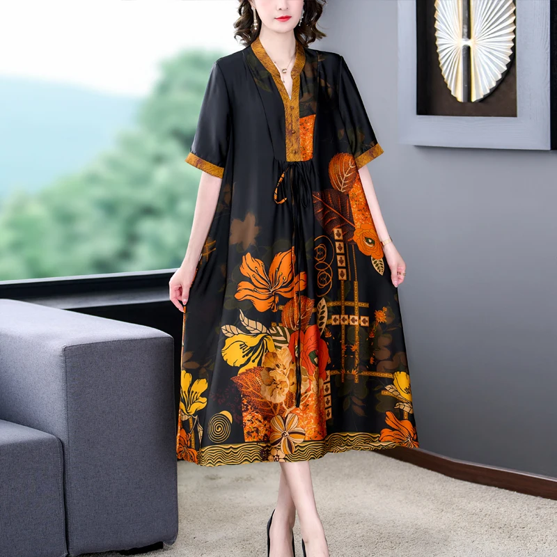 2023 Black Floral Natural Silk Midi Dress Women Fashion Elegant Loose Evening Dress 2023 Korean Vintage Hepburn Party Vestidos
2023 Black Floral Natural Silk Midi Dress Women Fashion Elegant Loose Evening Dress 2023 Korean Vintage Hepburn Party Vestidos