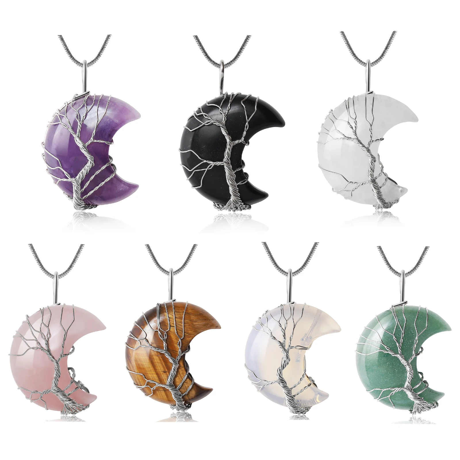 SANSHI Tree of Life Crescent Moon Necklace Copper Wire Wrap Natural Healing Crystal Quartz Reiki Stone Pendant Chain Necklace
SANSHI Tree of Life Crescent Moon Necklace Copper Wire Wrap Natural Healing Crystal Quartz Reiki Stone Pendant Chain Necklace