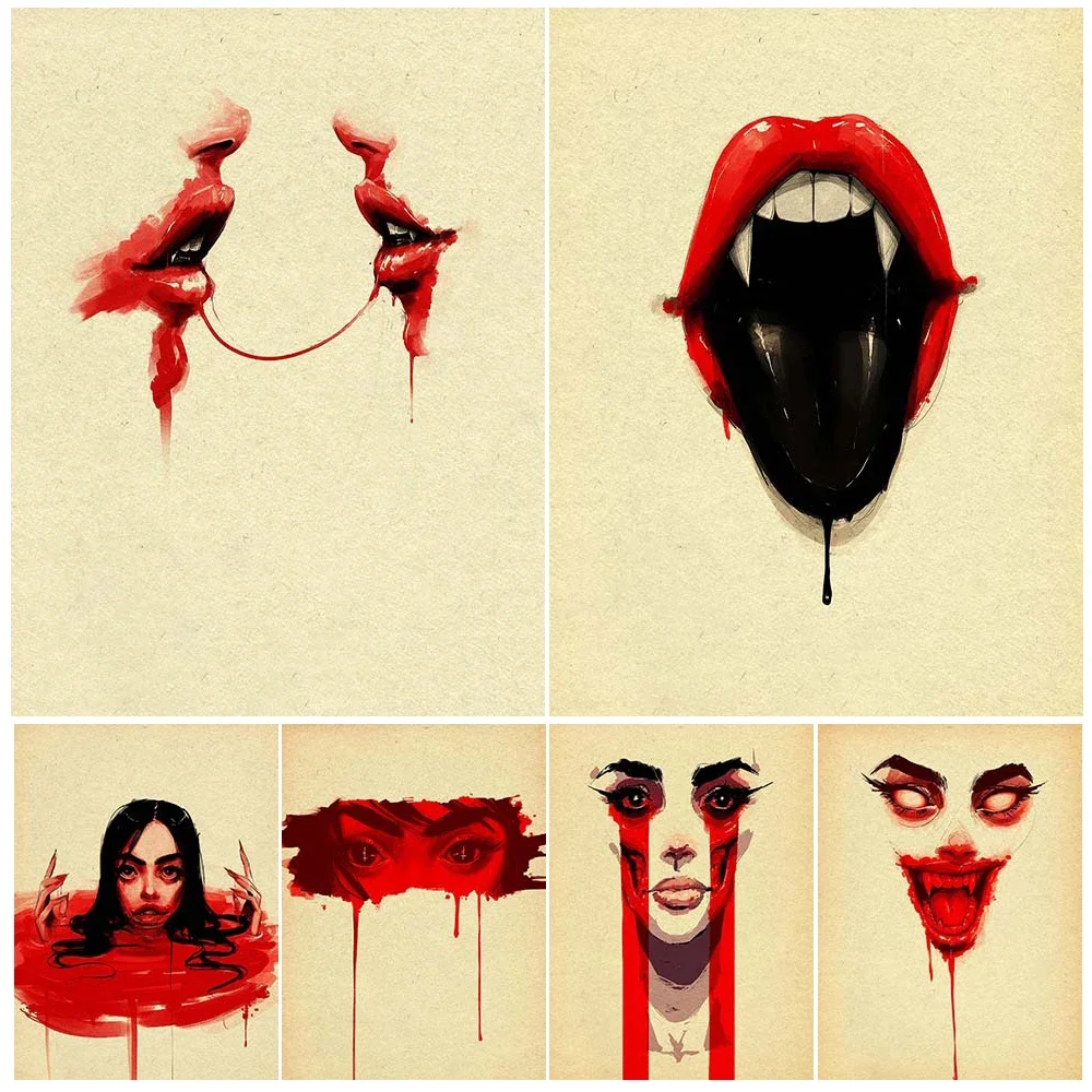 Vampire Flaming Red Lips Vintage Wall Art Canvas Pinting Bloodthirsty Fangs Abstract Gothic Art Poster And Print Home Decoration
Vampire Flaming Red Lips Vintage Wall Art Canvas Pinting Bloodthirsty Fangs Abstract Gothic Art Poster And Print Home Decoration