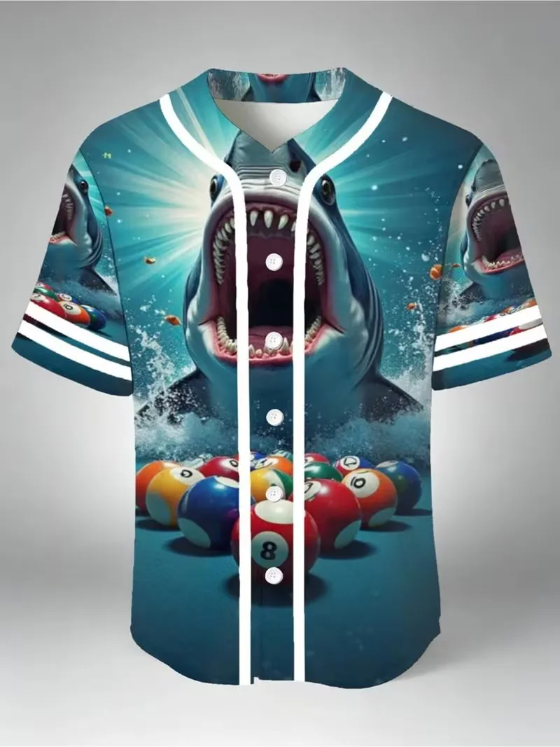 New 3D Ocean Shark Billiard 8 Ball Graphic Baseball Jersey For Men Button Up Short Sleeve Loose Street Hip Hop Hawaiian Shirts
New 3D Ocean Shark Billiard 8 Ball Graphic Baseball Jersey For Men Button Up Short Sleeve Loose Street Hip Hop Hawaiian Shirts