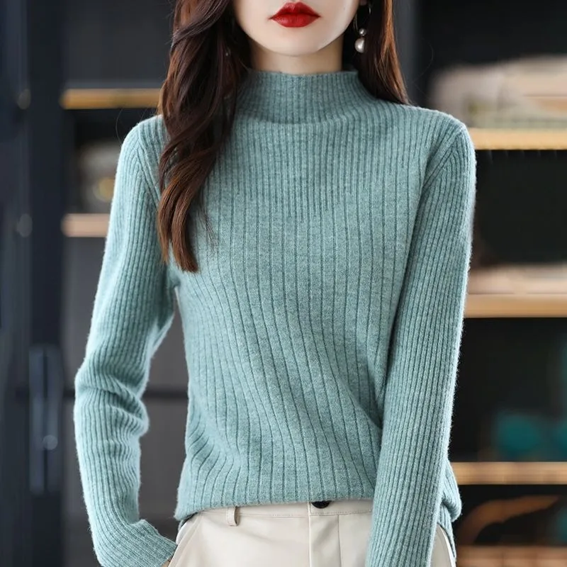 2023 Autumn Winter New Half High Collar Long Sleeve Knitt Pullover Short Casual Sweater Women Slim Fit Underlay Solid Color Top
2023 Autumn Winter New Half High Collar Long Sleeve Knitt Pullover Short Casual Sweater Women Slim Fit Underlay Solid Color Top
