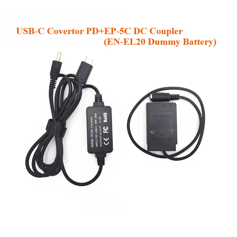 USB-C Covertor PD+EP-5C DC Coupler EN-EL20 EN EL20 EL20a Dummy Battery Power Bank Adapter for Nikon 1J2 1J3 1S1 1AW1 1V3 P1000 
USB-C Covertor PD+EP-5C DC Coupler EN-EL20 EN EL20 EL20a Dummy Battery Power Bank Adapter for Nikon 1J2 1J3 1S1 1AW1 1V3 P1000