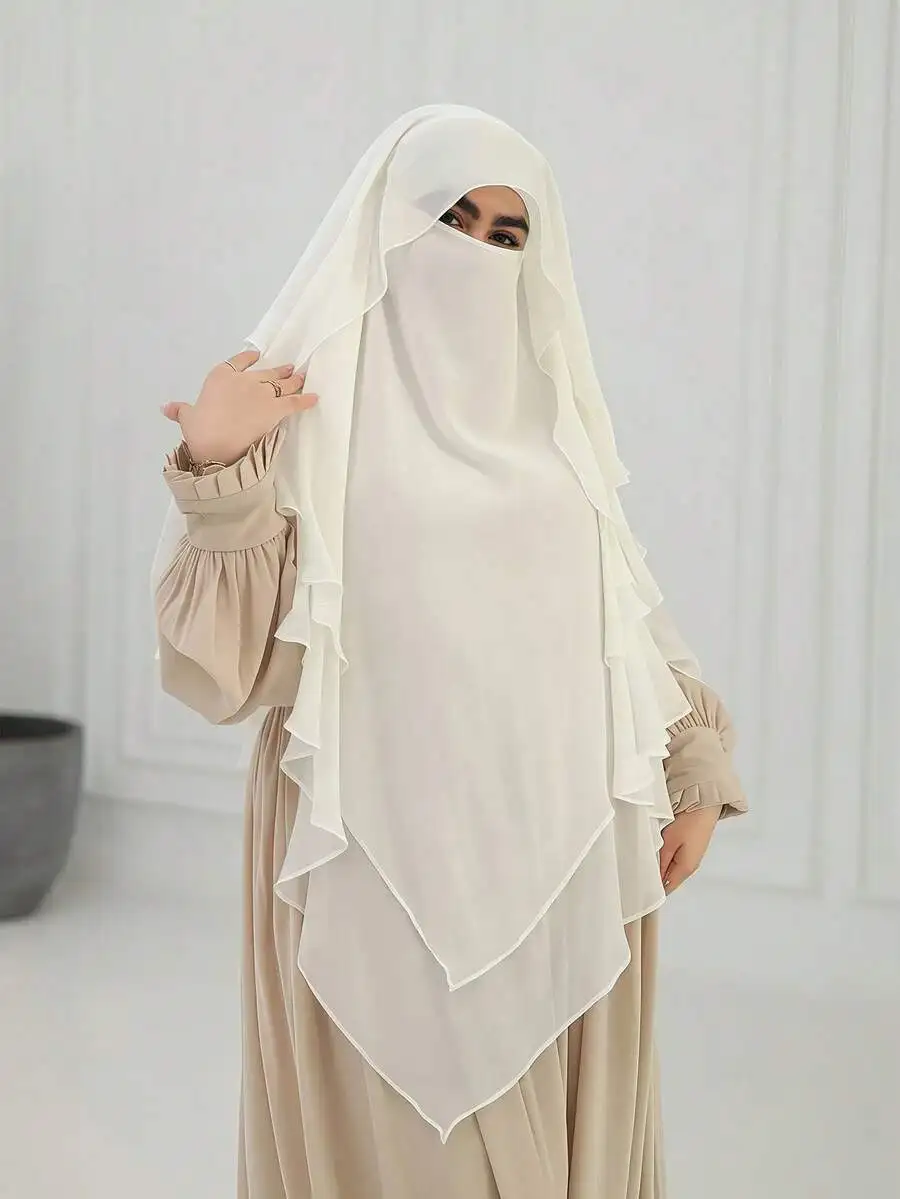 Womens Three-Layer Chiffon Khimar Asymmetrical Face Veil Solid Color Elegant Headscarf For Daily Prayer Beach Holiday
Womens Three-Layer Chiffon Khimar Asymmetrical Face Veil Solid Color Elegant Headscarf For Daily Prayer Beach Holiday