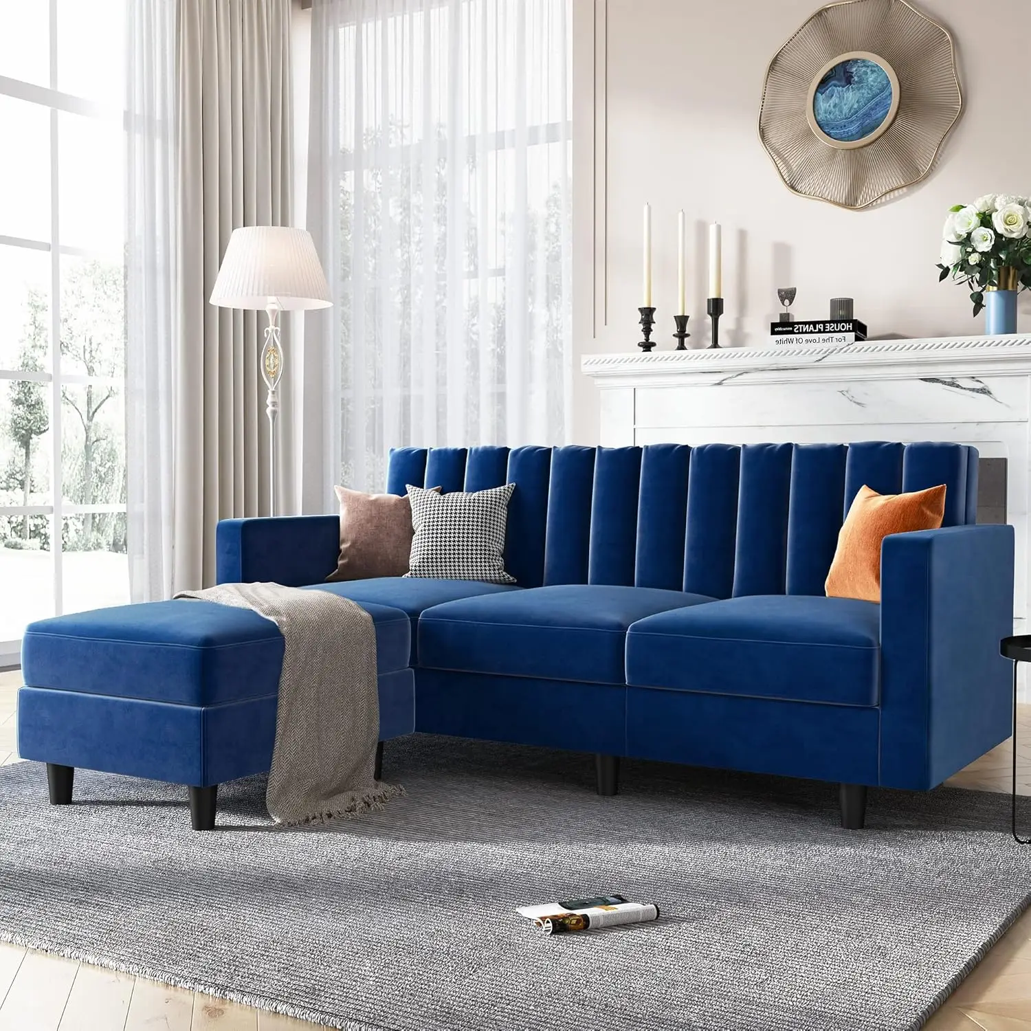 Velvet Sectional Sofa, L Shaped Couch with Reversible Chaise for Small Apartment, Blue
Velvet Sectional Sofa, L Shaped Couch with Reversible Chaise for Small Apartment, Blue