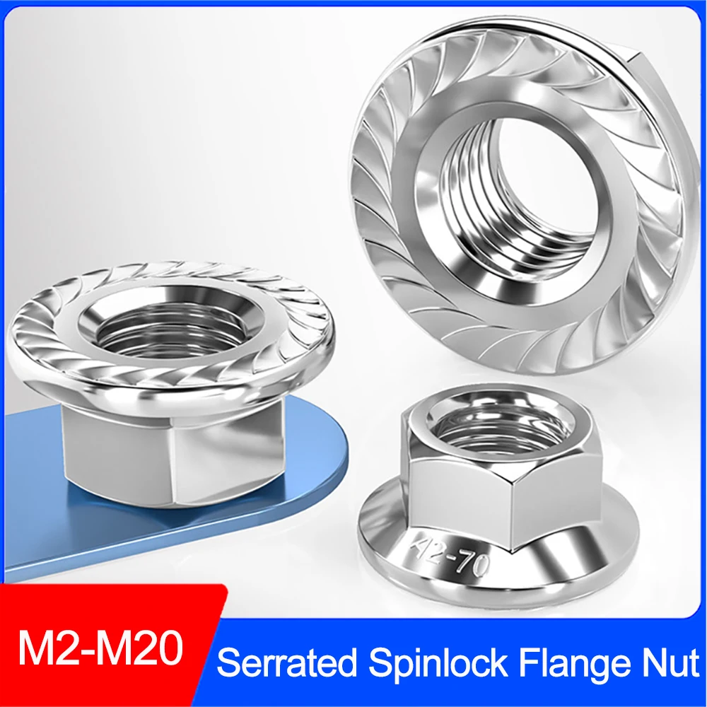 DIN6923 304 Stainless Steel Serrated Hex Flange Lock Nuts Anti-Loose Self-Locking Spinlock Nuts M2.5 M3 M4 M5 M6 M8 M10 M12-M20
DIN6923 304 Stainless Steel Serrated Hex Flange Lock Nuts Anti-Loose Self-Locking Spinlock Nuts M2.5 M3 M4 M5 M6 M8 M10 M12-M20