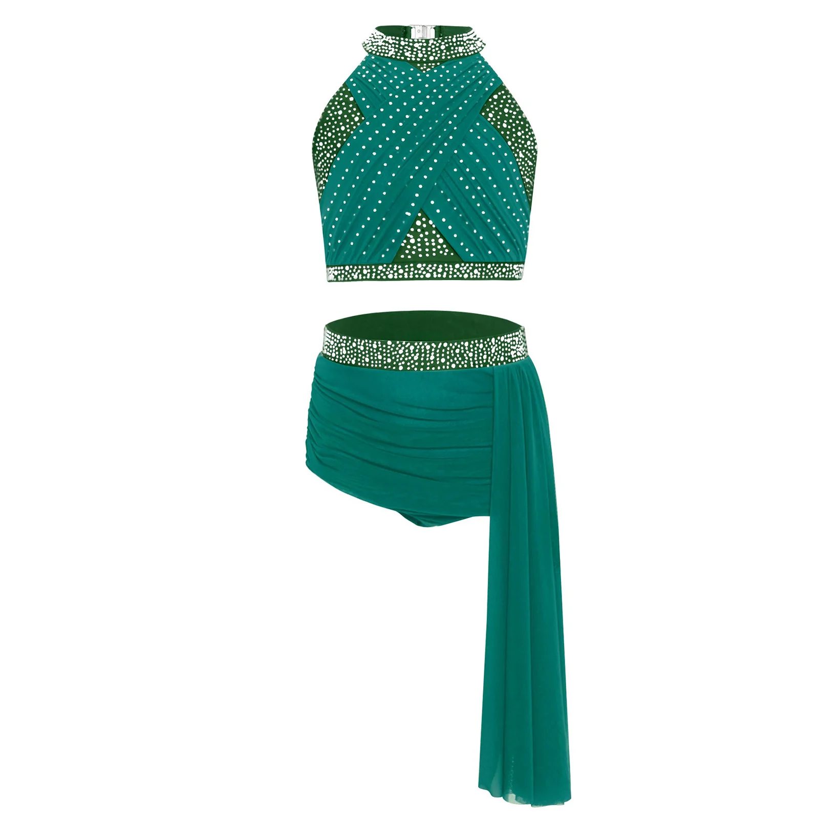 Children Girl Gymnastics Latin Ballet Dance Outfit Halter Sleeveless Strappy Crop Top with Skirt for Figure Skating Performance
Children Girl Gymnastics Latin Ballet Dance Outfit Halter Sleeveless Strappy Crop Top with Skirt for Figure Skating Performance