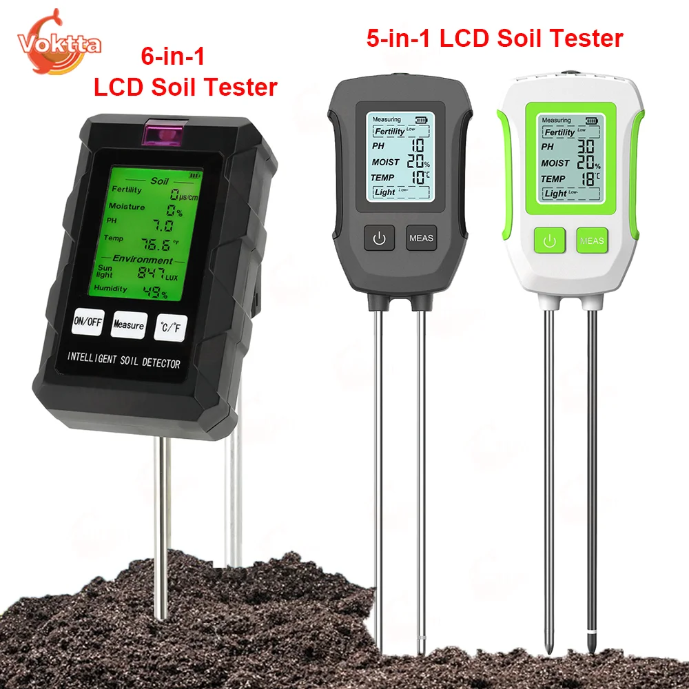 6-in-1 LCD Soil Tester PH Moisture Temperature Humidity Sunlight Detector Air Moisture Nutrient Fertility Meter Planting Tool
6-in-1 LCD Soil Tester PH Moisture Temperature Humidity Sunlight Detector Air Moisture Nutrient Fertility Meter Planting Tool