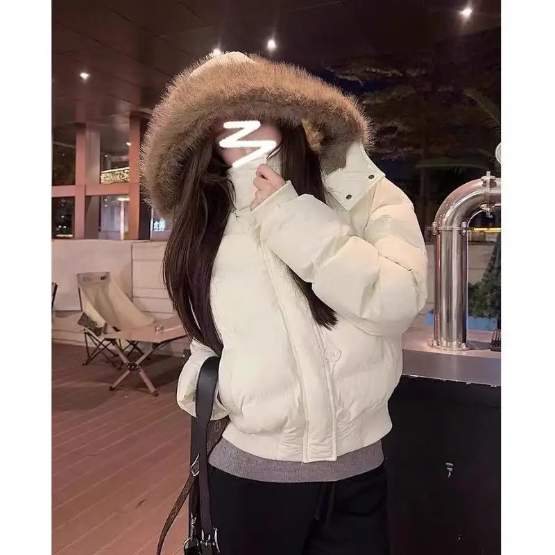 Autumn Winter Fur Hooded Jacket Women Outerwear Thick Dowon Cotton Padded Slim Short Parkas Female Cropped Puffer Bubble Coat 44 S36c09646160d46a297a1e832c12c9593X