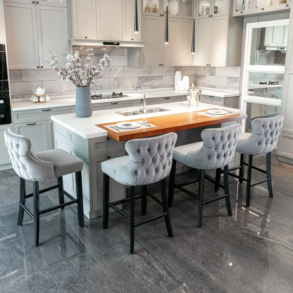 Bar Stool Set of 4, Velvet Upholstered Barstools with Solid Wood Legs, Button Tufted and Trim, Wing-Back Bars Chairs, Bar Chair
Bar Stool Set of 4, Velvet Upholstered Barstools with Solid Wood Legs, Button Tufted and Trim, Wing-Back Bars Chairs, Bar Chair