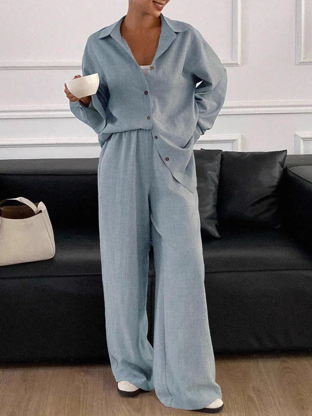 Women's Long Sleeve Shirt And Pants Set Casual High Waist Wide Leg Suit Lightweight Comfortable Breathable Spring Autumn Wear
Women's Long Sleeve Shirt And Pants Set Casual High Waist Wide Leg Suit Lightweight Comfortable Breathable Spring Autumn Wear