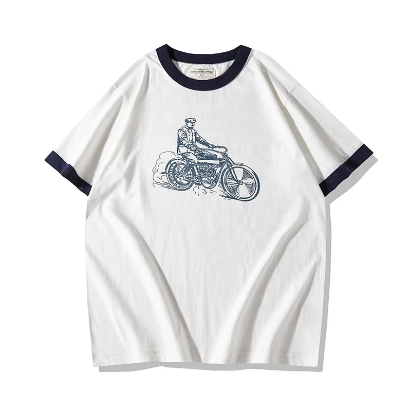 Summer New American Retro Color Contrast Short-sleeved O-neck Motorcycle Printed T-shirt Men's Fashion Washed Casual Sport Tops
Summer New American Retro Color Contrast Short-sleeved O-neck Motorcycle Printed T-shirt Men's Fashion Washed Casual Sport Tops