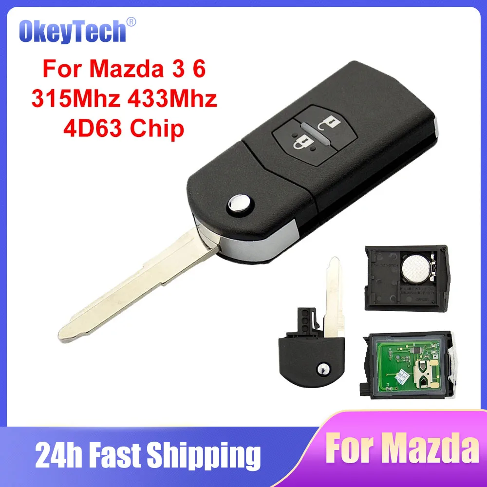 Okeytech Flip Car Remote Control Key Fob For Mazda 3 6 Auto Key 315Mhz/433MHz ID83 4D63 Transponder Chip Uncut Blade 2 Buttons
Okeytech Flip Car Remote Control Key Fob For Mazda 3 6 Auto Key 315Mhz/433MHz ID83 4D63 Transponder Chip Uncut Blade 2 Buttons