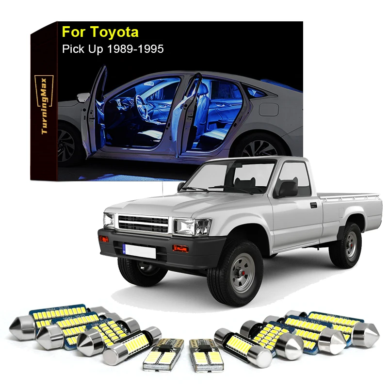 Комплект светодиодных ламп Canbus для внутреннего освещения посылка Toyota Pick Up 1989-1995, Купольные лампы для багажника, автомобильные аксессуары
Комплект светодиодных ламп Canbus для внутреннего освещения посылка Toyota Pick Up 1989-1995, Купольные лампы для багажника, автомобильные аксессуары
