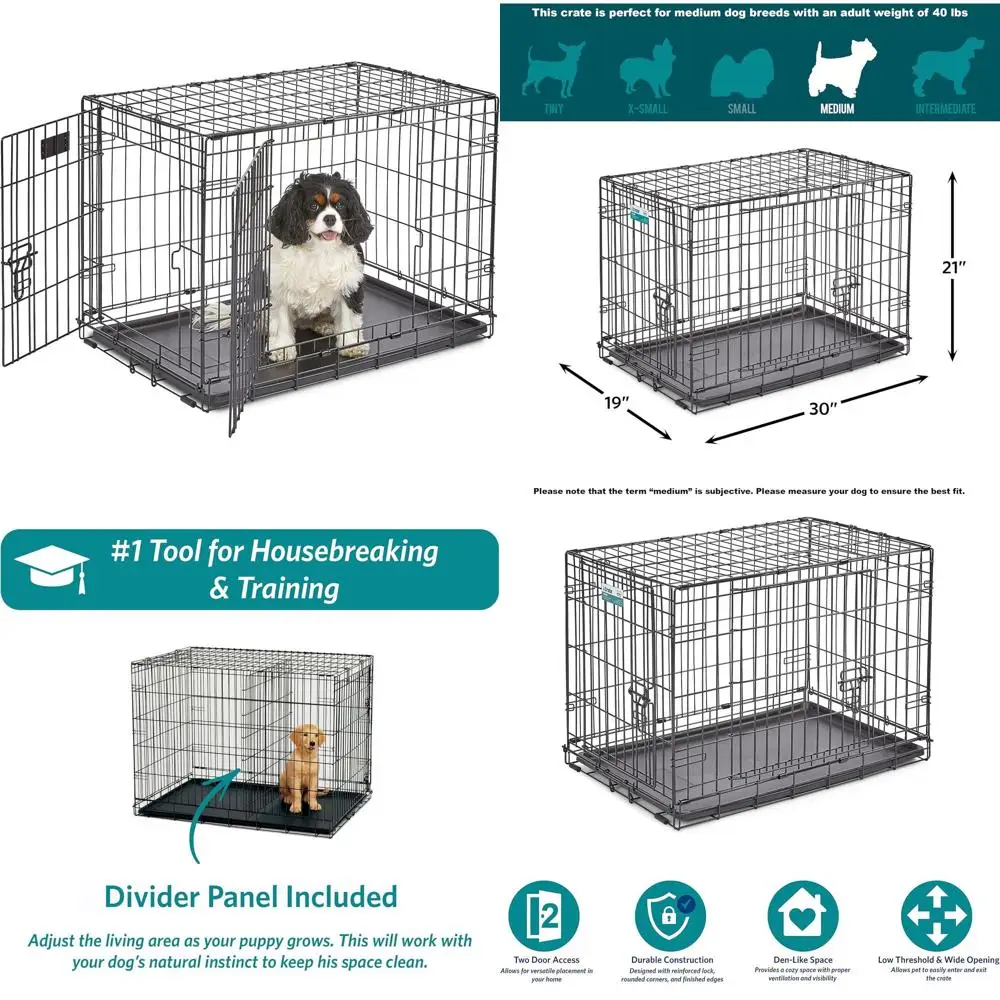 Портативная складная переноска для собак средних пород: 30-дюймовый металлический вольер с двумя дверями, разделителем, герметичным поддоном и надежными защелками
Портативная складная переноска для собак средних пород: 30-дюймовый металлический вольер с двумя дверями, разделителем, герметичным поддоном и надежными защелками