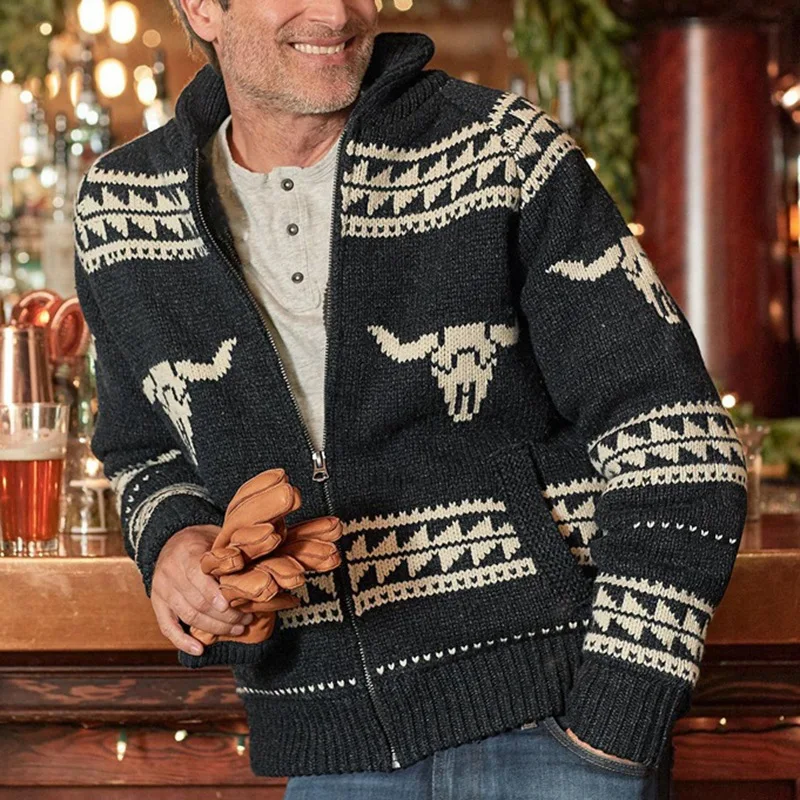 New Mens Clothing Autumn and Winter Long-sleeved Bulls Head Jacquard Sweater Zipper Cardigan Jacket Men
New Mens Clothing Autumn and Winter Long-sleeved Bulls Head Jacquard Sweater Zipper Cardigan Jacket Men