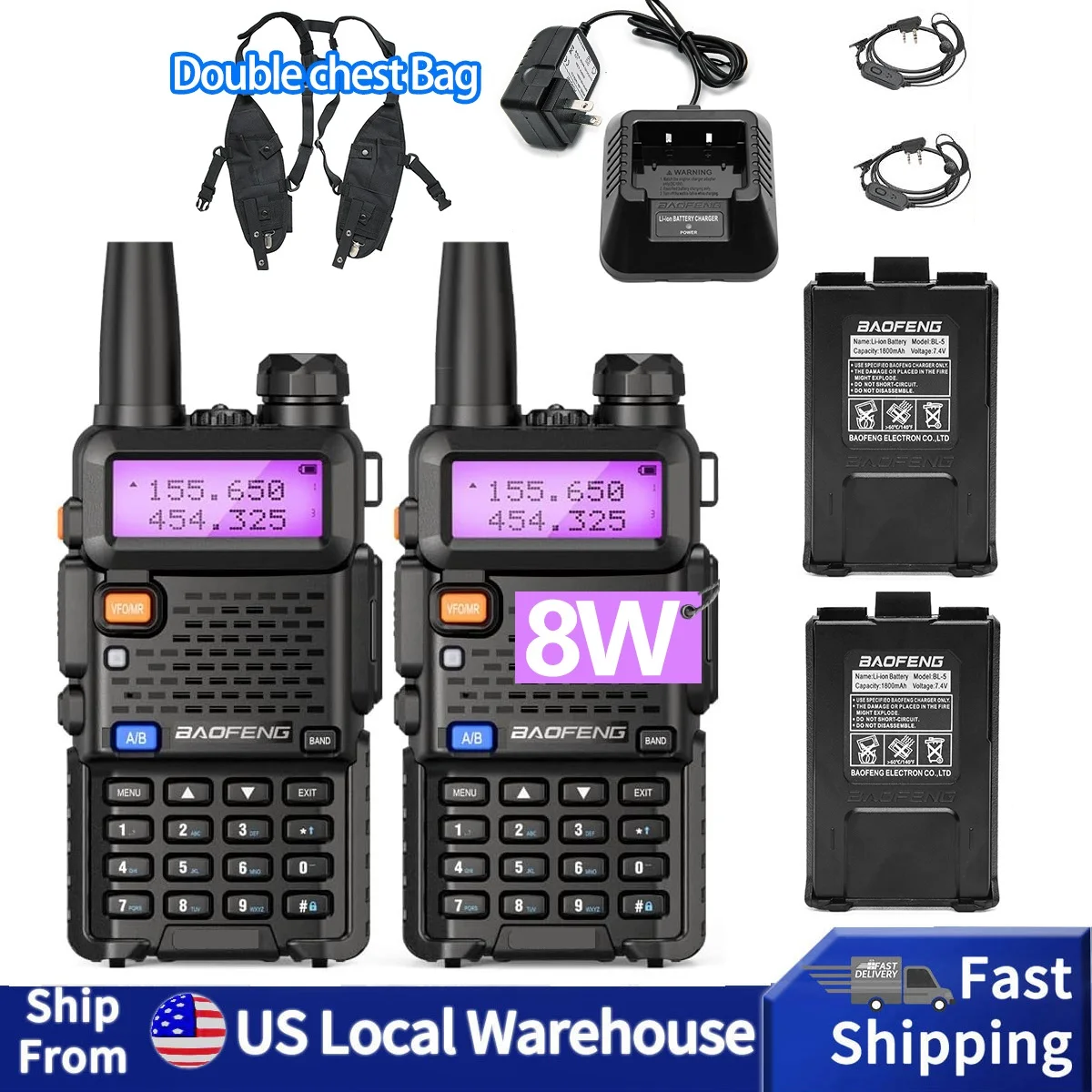 2 PCS BAOFENG UV-5R 8W Walkie Talkie Dual Band VHF UHF NOAA With Double Chest Bag Long Range Ham Radio For Camping Hunting
2 PCS BAOFENG UV-5R 8W Walkie Talkie Dual Band VHF UHF NOAA With Double Chest Bag Long Range Ham Radio For Camping Hunting