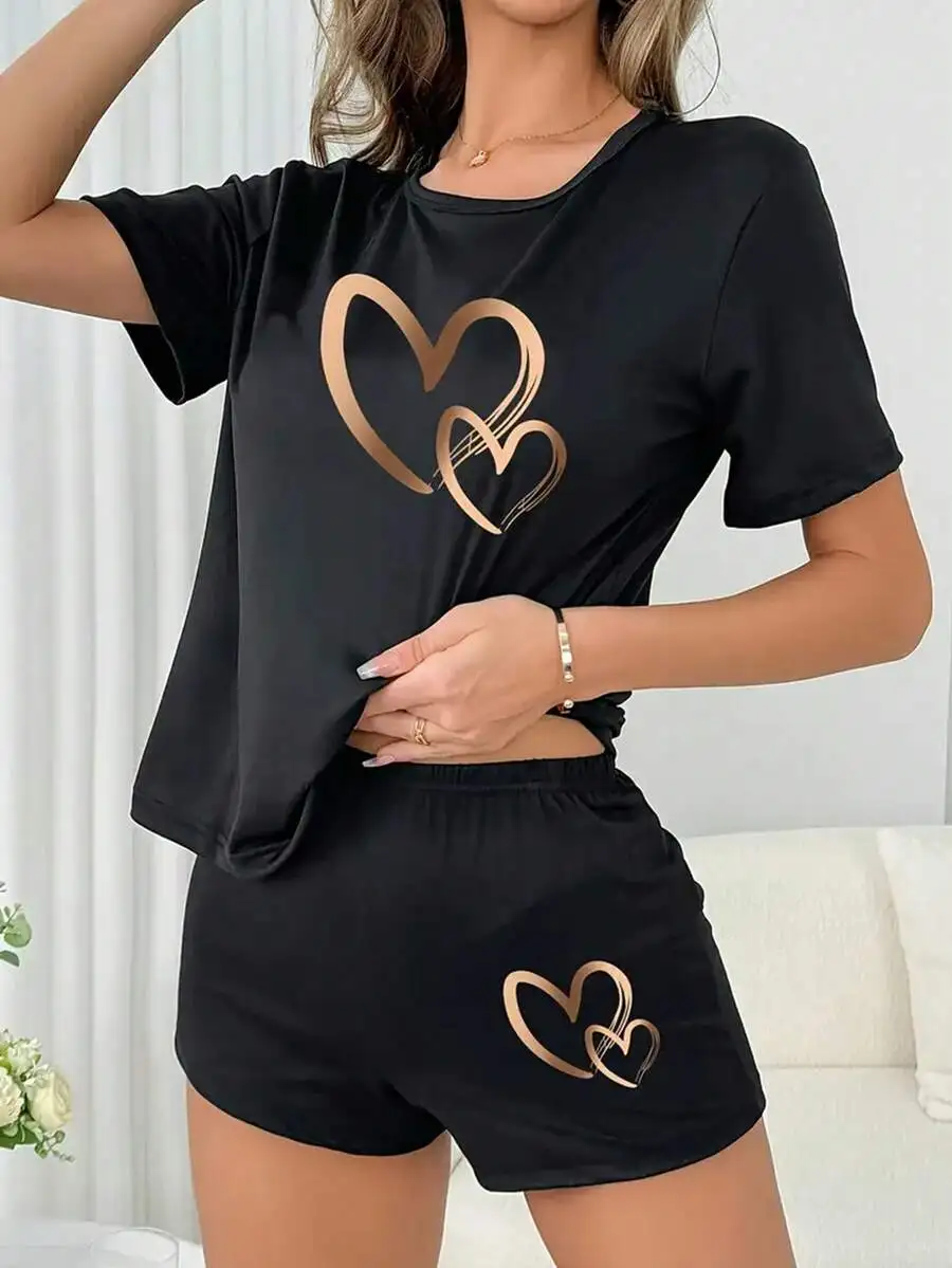 Womens Heart Print Short Sleeve Pajama Set Sleepwear
Womens Heart Print Short Sleeve Pajama Set Sleepwear