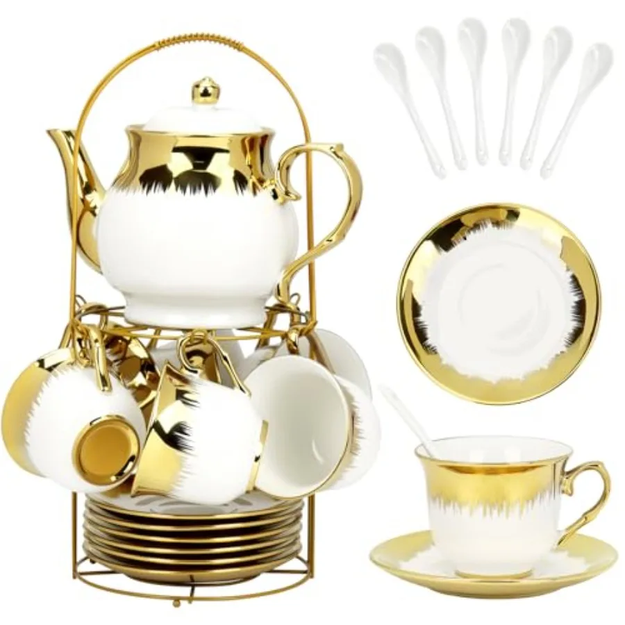 20 Pcs Porcelain Tea Set with Metal Holder and Spoon, European Ceramic Tea Set for Adults, European Flower Painting Teapot Cup
20 Pcs Porcelain Tea Set with Metal Holder and Spoon, European Ceramic Tea Set for Adults, European Flower Painting Teapot Cup