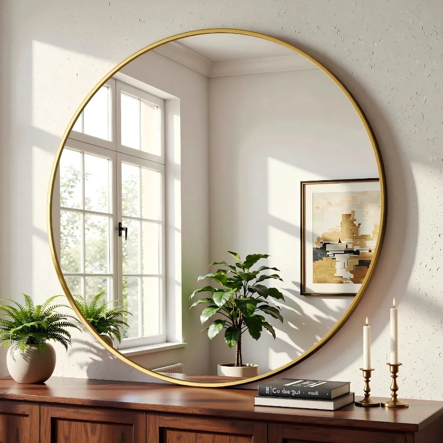 24 Inch Round Wall Mirror Aluminum Alloy Framed Circle Bathroom Mirror Wall Mounted Gold
24 Inch Round Wall Mirror Aluminum Alloy Framed Circle Bathroom Mirror Wall Mounted Gold