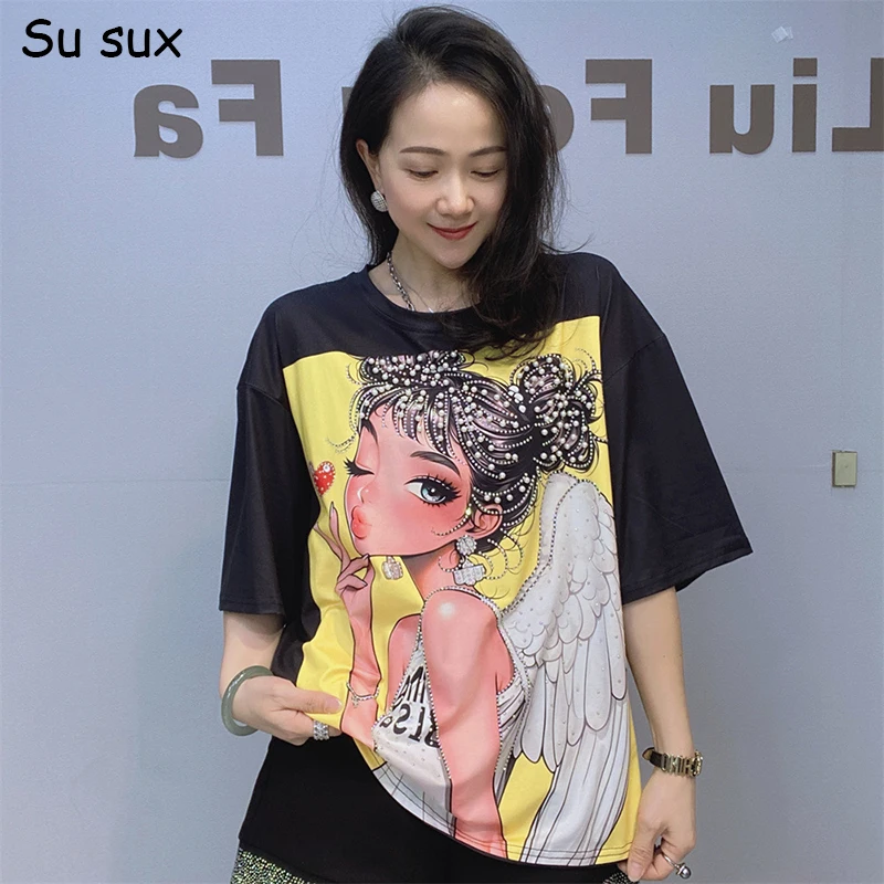 Beading Cartoon Wing Girl Print Short Sleeve T Shirts Woman Tops Y2k Clothes Casual O Neck Tees Vestidos Outwear 2025 Summer New
Beading Cartoon Wing Girl Print Short Sleeve T Shirts Woman Tops Y2k Clothes Casual O Neck Tees Vestidos Outwear 2025 Summer New