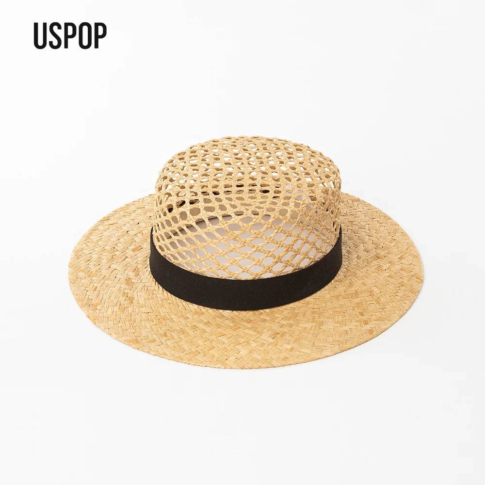 USPOP Women Handwoven Openwork Raffia Straw Boater Hat with Suede Band Wide Brim Sun Hat
USPOP Women Handwoven Openwork Raffia Straw Boater Hat with Suede Band Wide Brim Sun Hat