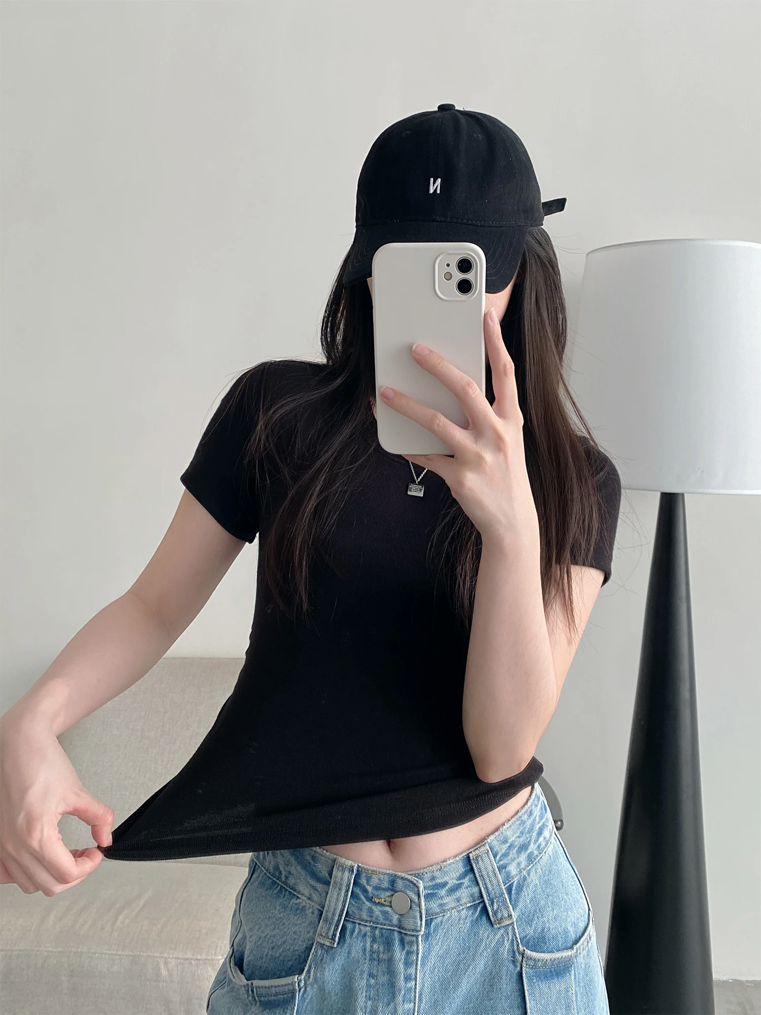 Women's Slim Fit ort T-irt round Ne Casual Waist-Cinching Top Pure Color Summer Ins Faion Design Casual Wear
Women's Slim Fit ort T-irt round Ne Casual Waist-Cinching Top Pure Color Summer Ins Faion Design Casual Wear
