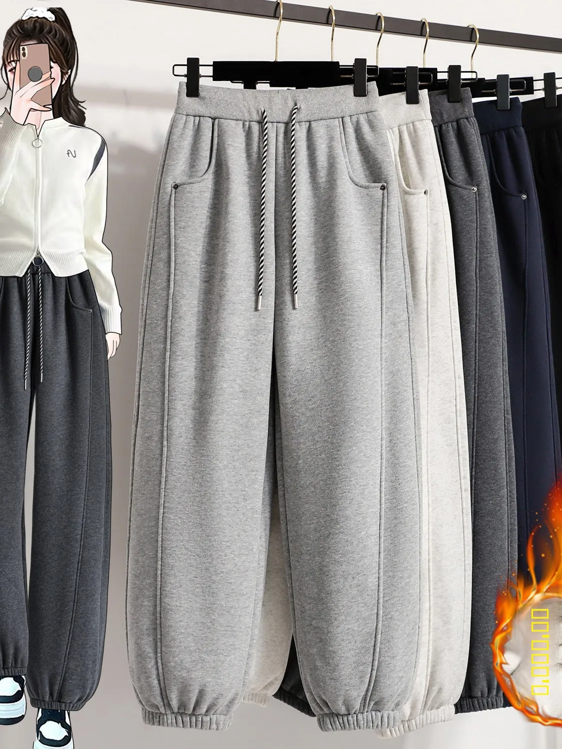 Thickened Fleece Slimming Winter Sports Pants Women's Casual Harlan Trousers Elastic Waist Pure Color Loose Fit Warmth
Thickened Fleece Slimming Winter Sports Pants Women's Casual Harlan Trousers Elastic Waist Pure Color Loose Fit Warmth
