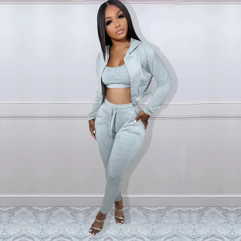 Fall Women's Sports Suit Long-Sleeved Hooded Top + Halter Vest + Slim-Fit Pant Outfits Casual Solid Color Two-Piece Set
Fall Women's Sports Suit Long-Sleeved Hooded Top + Halter Vest + Slim-Fit Pant Outfits Casual Solid Color Two-Piece Set