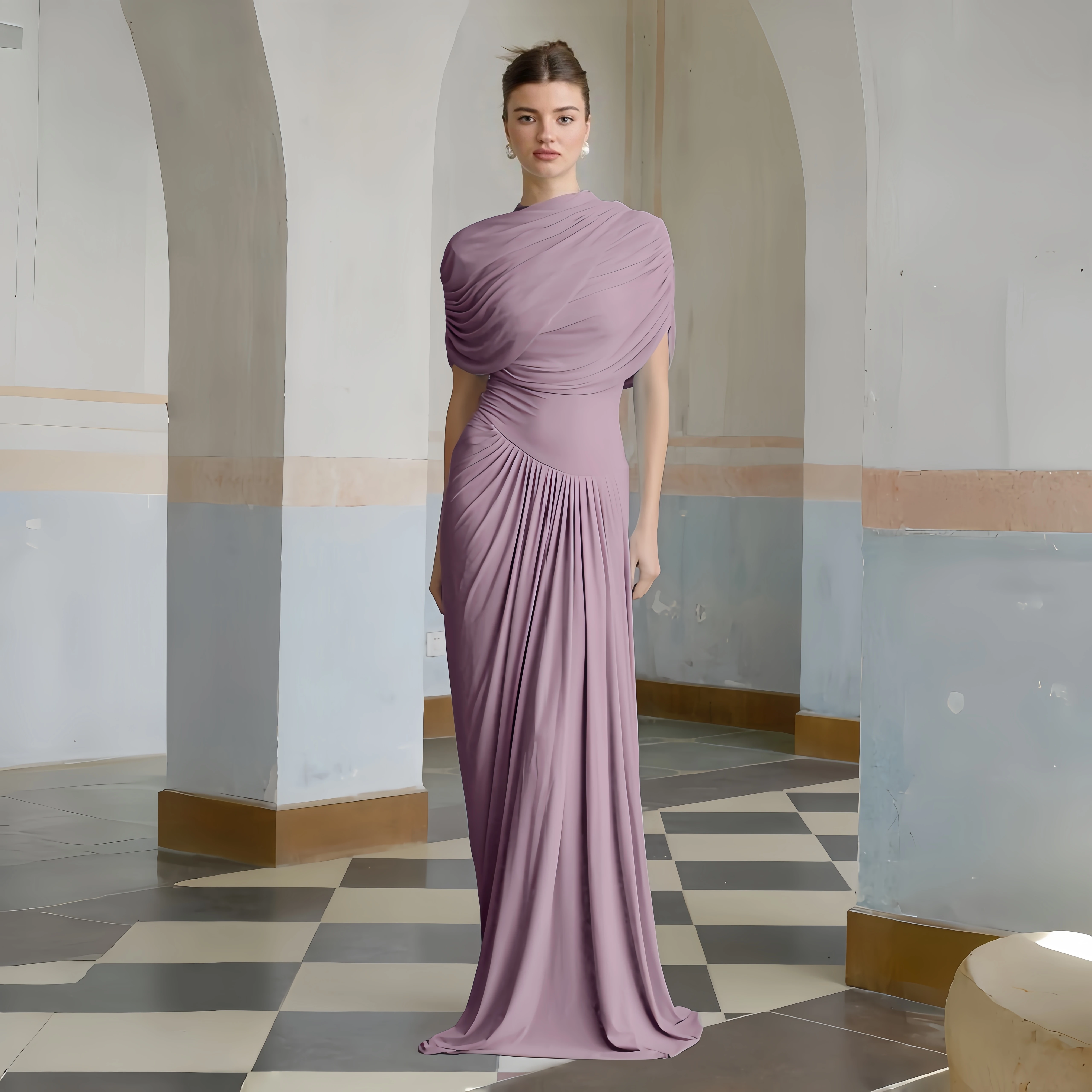 Dusty Purple Jersey Draped Maxi Evening Gown High Neck Pleated Elegant Party Dresses For Wedding Guest Women 2026 Prom Dresses
Dusty Purple Jersey Draped Maxi Evening Gown High Neck Pleated Elegant Party Dresses For Wedding Guest Women 2026 Prom Dresses